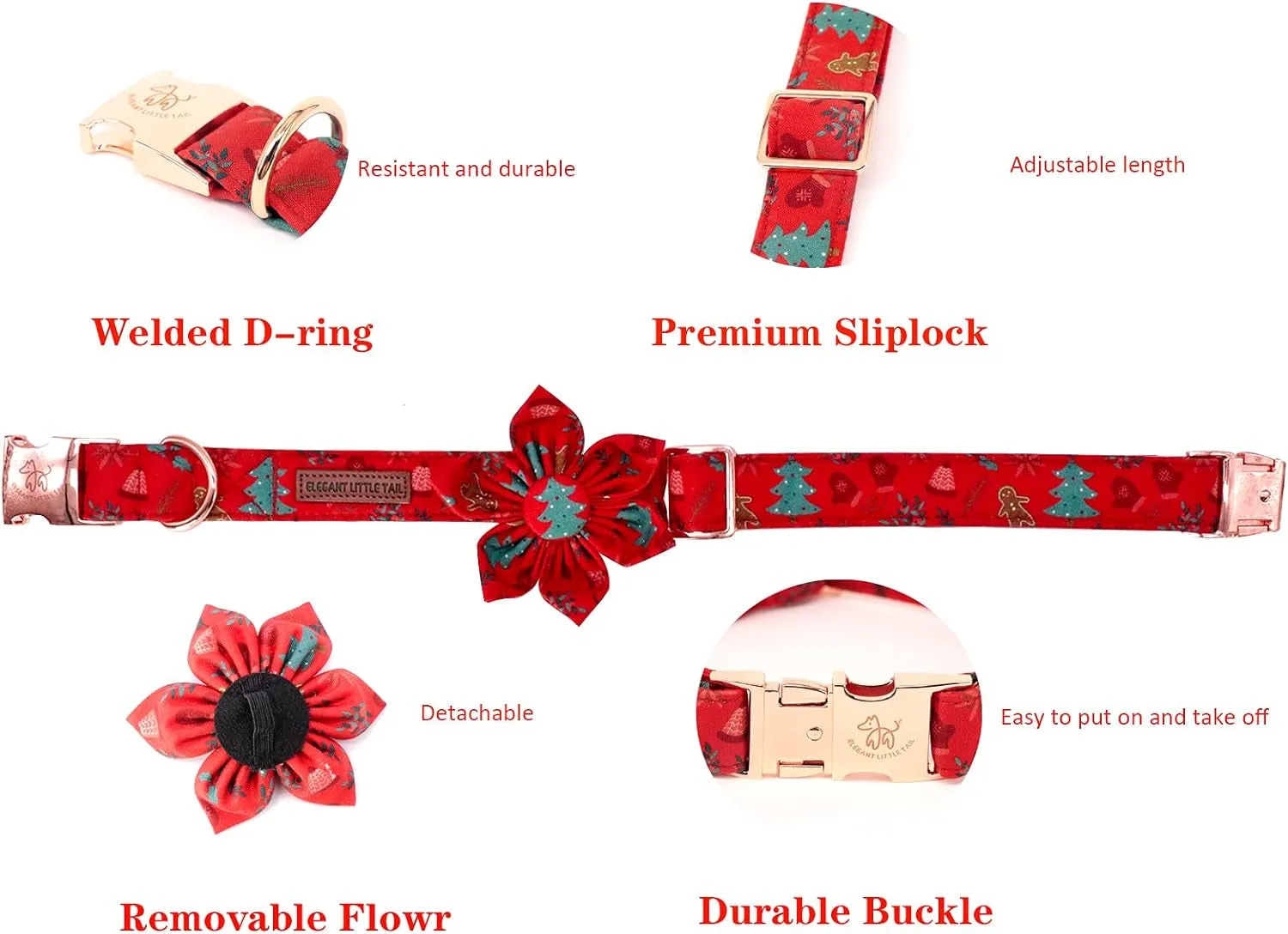 Adjustable Christmas Dog Collar with Flower