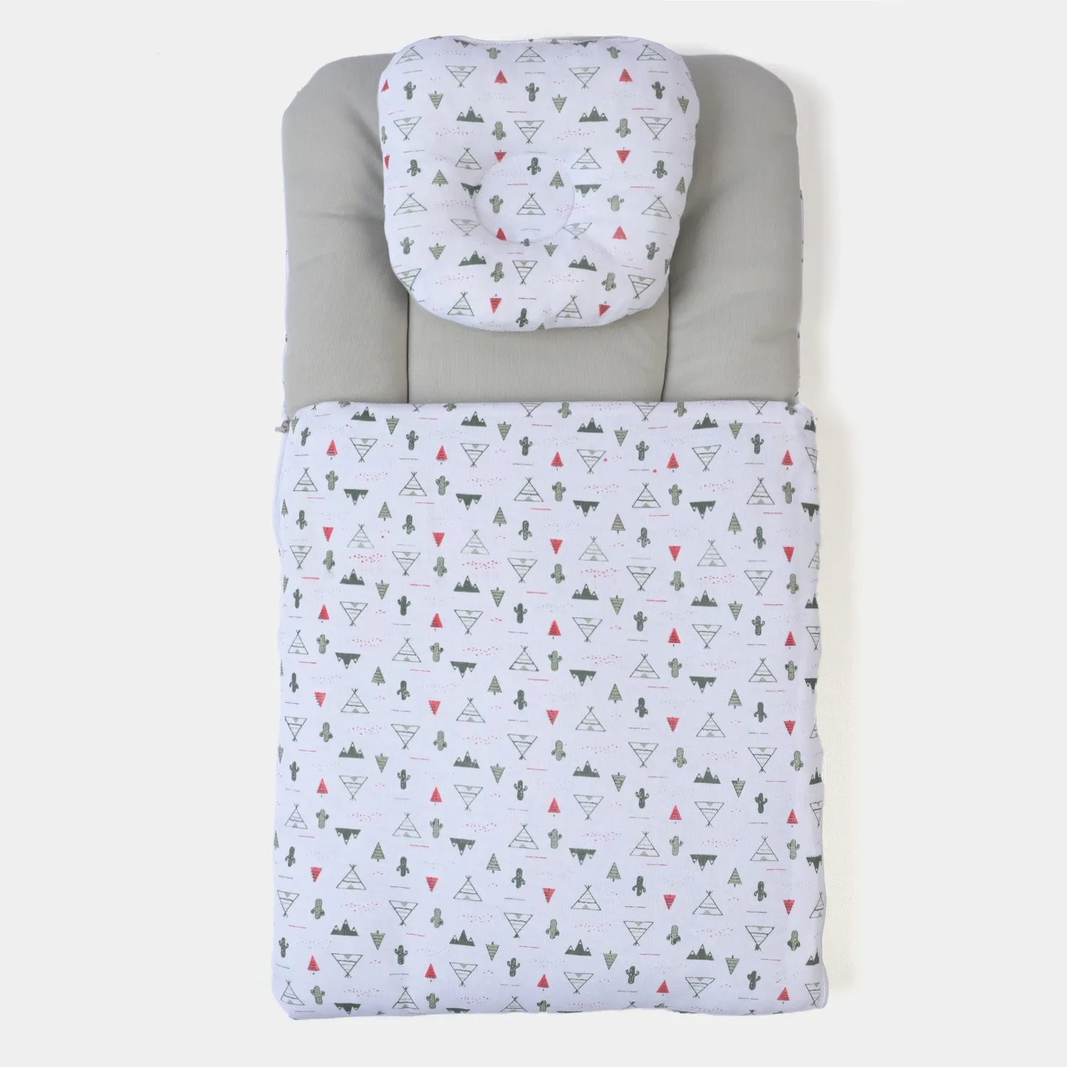 Baby Carry Nest Printed With Head Pillow | White