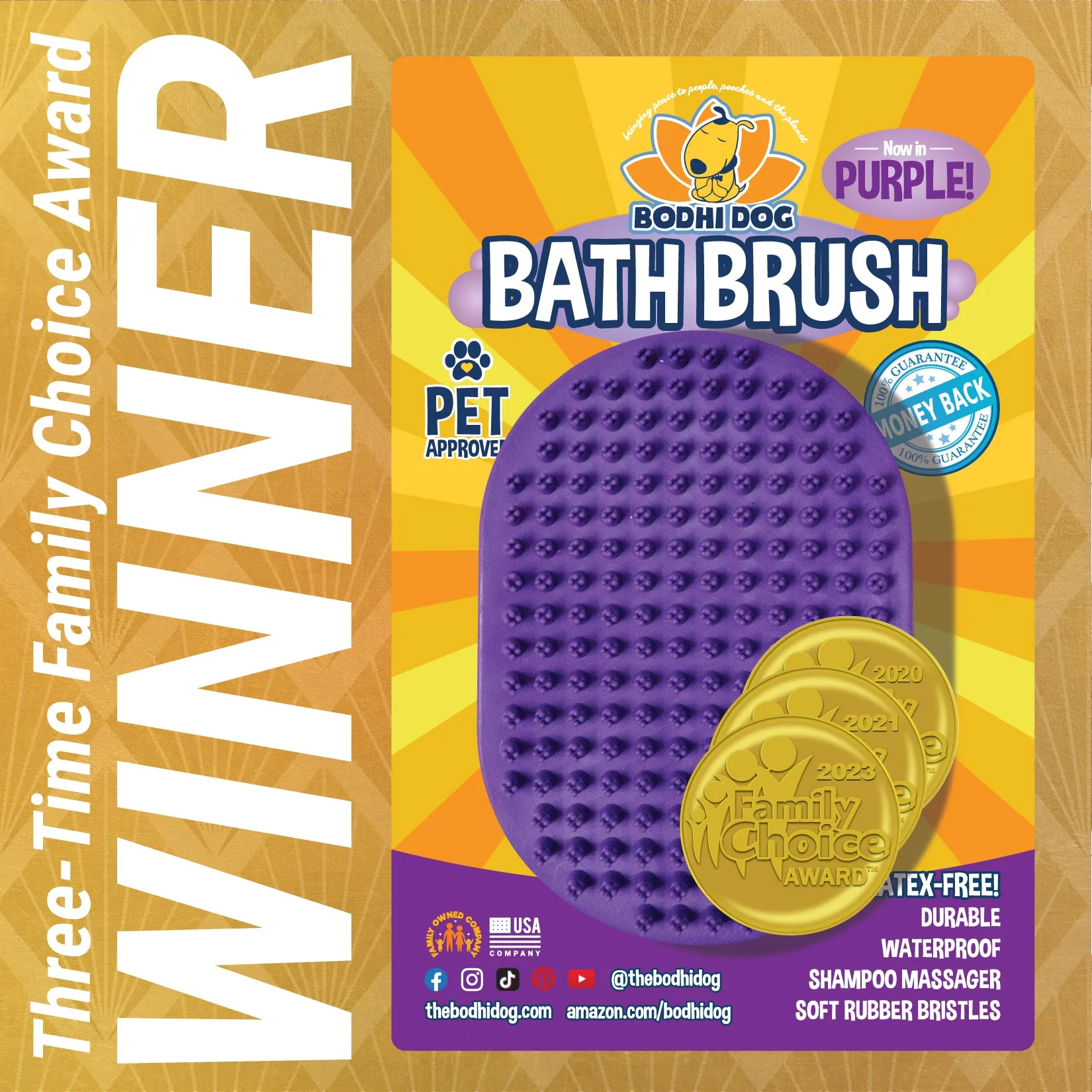Bodhi Dog New Grooming Pet Shampoo Brush | Soothing Massage Rubber Bristles Curry Comb for Dogs & Cats Washing | Professional Quality Dog Wash Brush | Various Colors