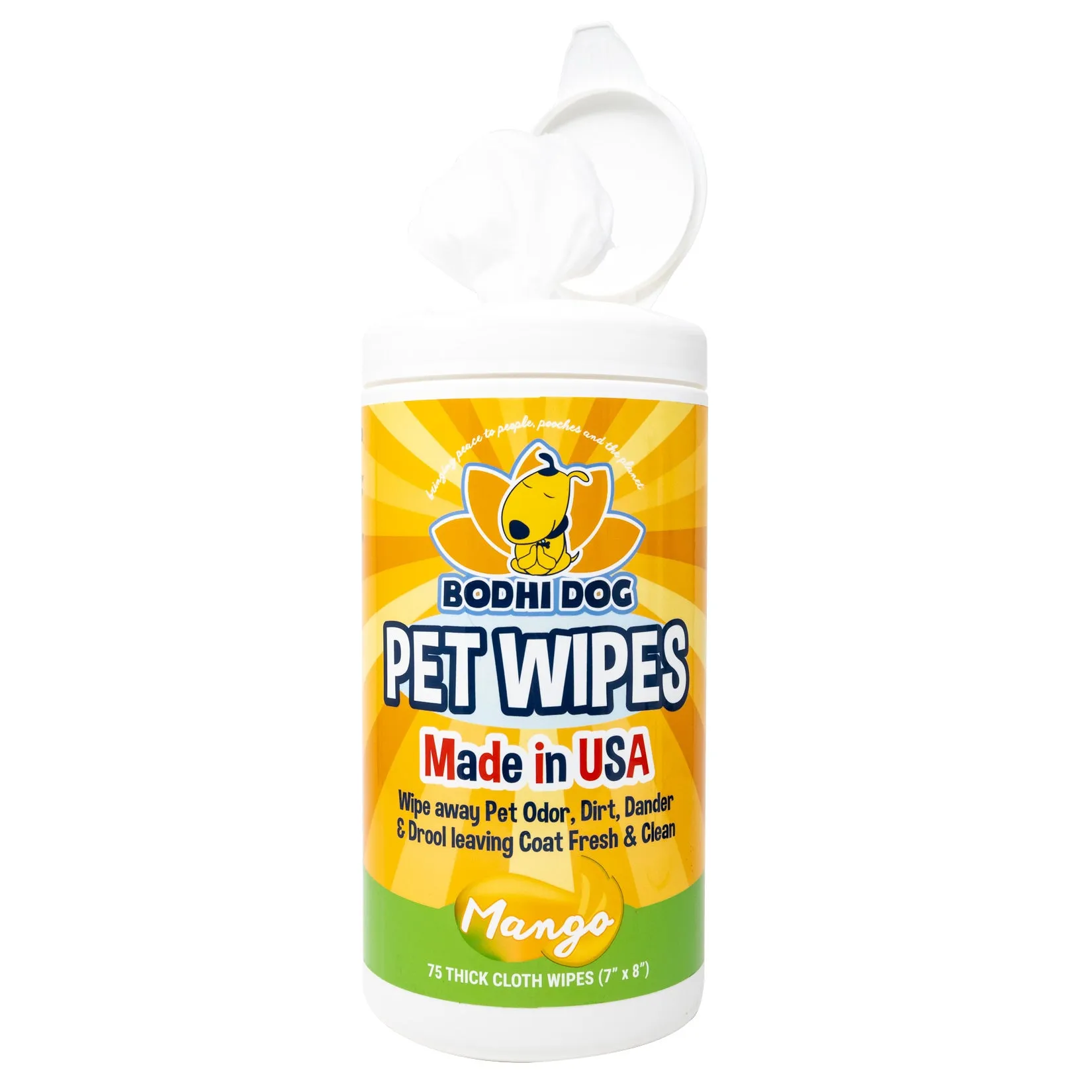 Bodhi Dog Pet Wipes | Wipes for Dog Grooming | Wipe Away Pet Odors & Deodorizes Coat | No Parabens or SLS | Large Wet & Thick Pet Wipes | Best for Cleaning Dogs and Cats | Made in USA (Mango, 75CT)