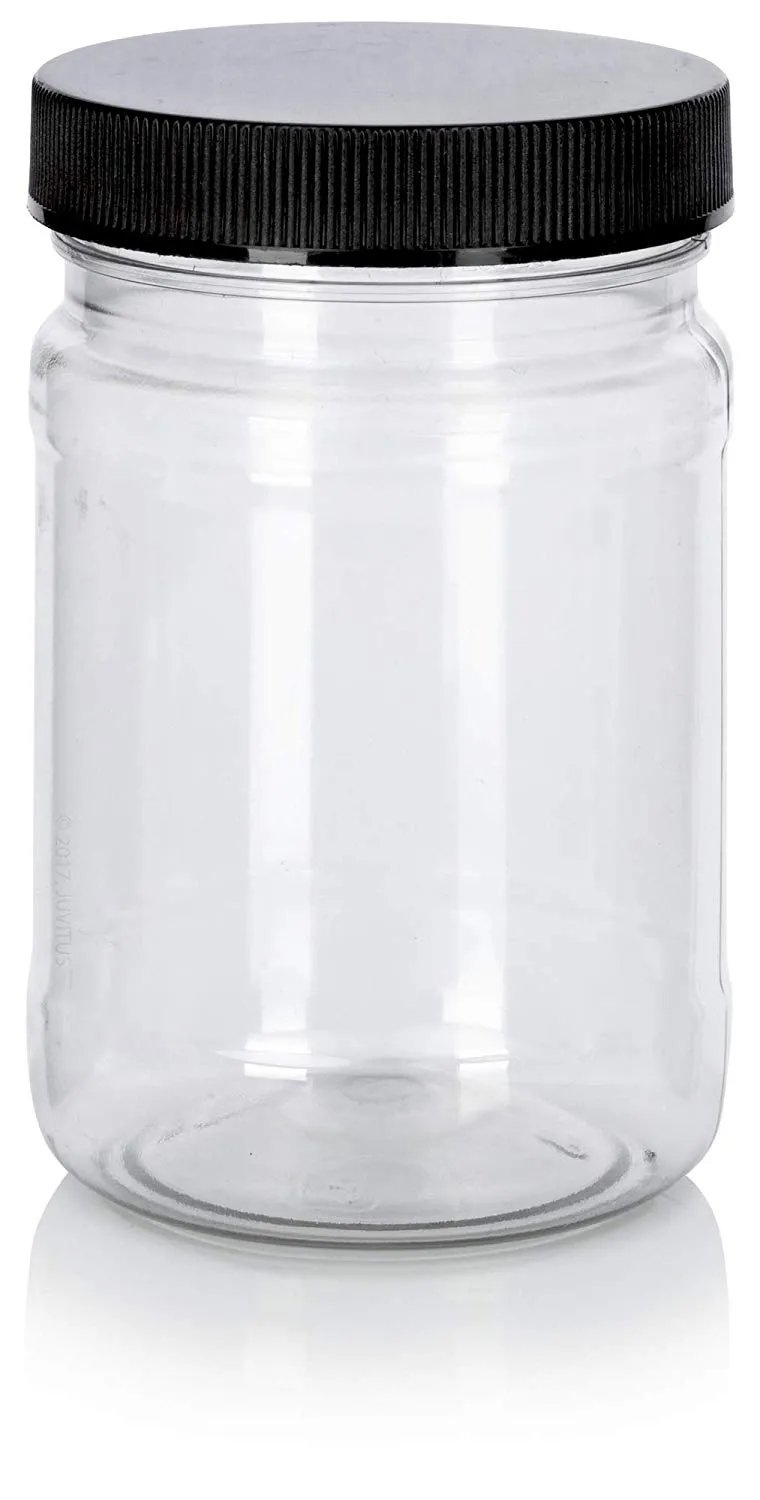 Clear Plastic Spice Bottle with Black Ribbed Lid - 6 oz / 180 ml