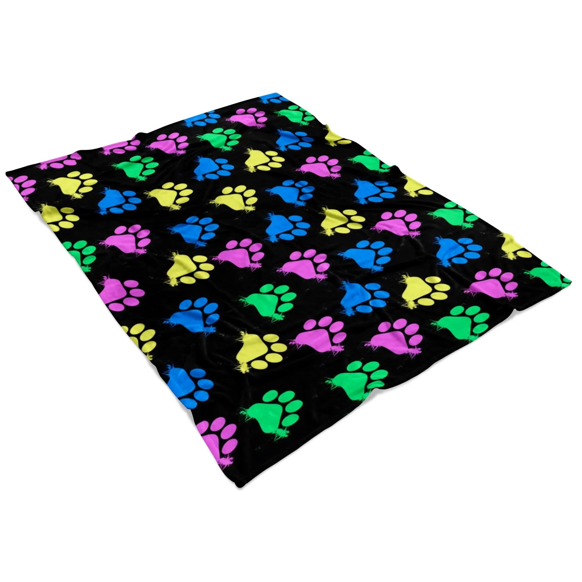 Colorful Paws Black Fleece Blanket