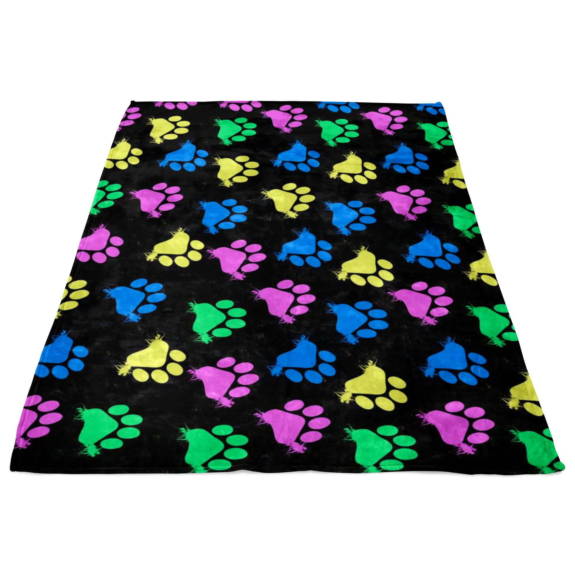 Colorful Paws Black Fleece Blanket