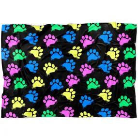 Colorful Paws Black Fleece Blanket