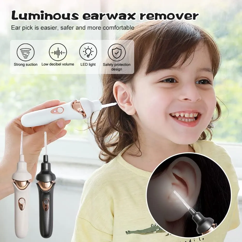 Electric Ear Cordless Safe Vibration Painless Vacuum Ear Wax Pick Cleaner Remover Spiral Ear Cleaning Device Dig Wax Earpick Black