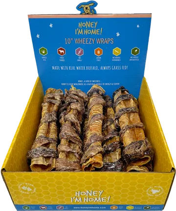 Honey I'm Home! Wheezy Wrap Dog Chew (10" - Includes 15 pieces)