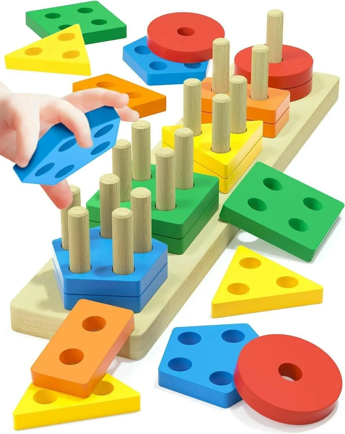 Humming Bird Toys Wooden Geometric Shape Shorter for Kids Block Multicolor
