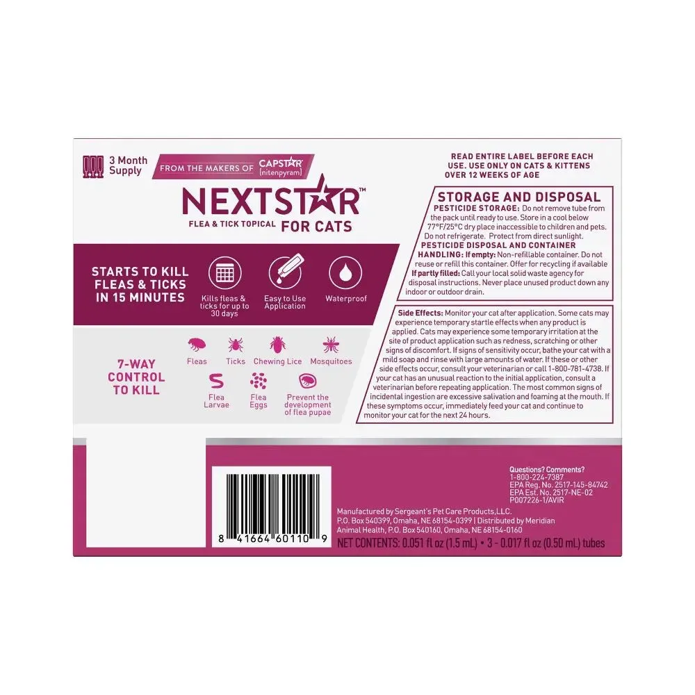 NextStar Flea and Tick Prevention for Cats - Over 3.5lbs/3ct