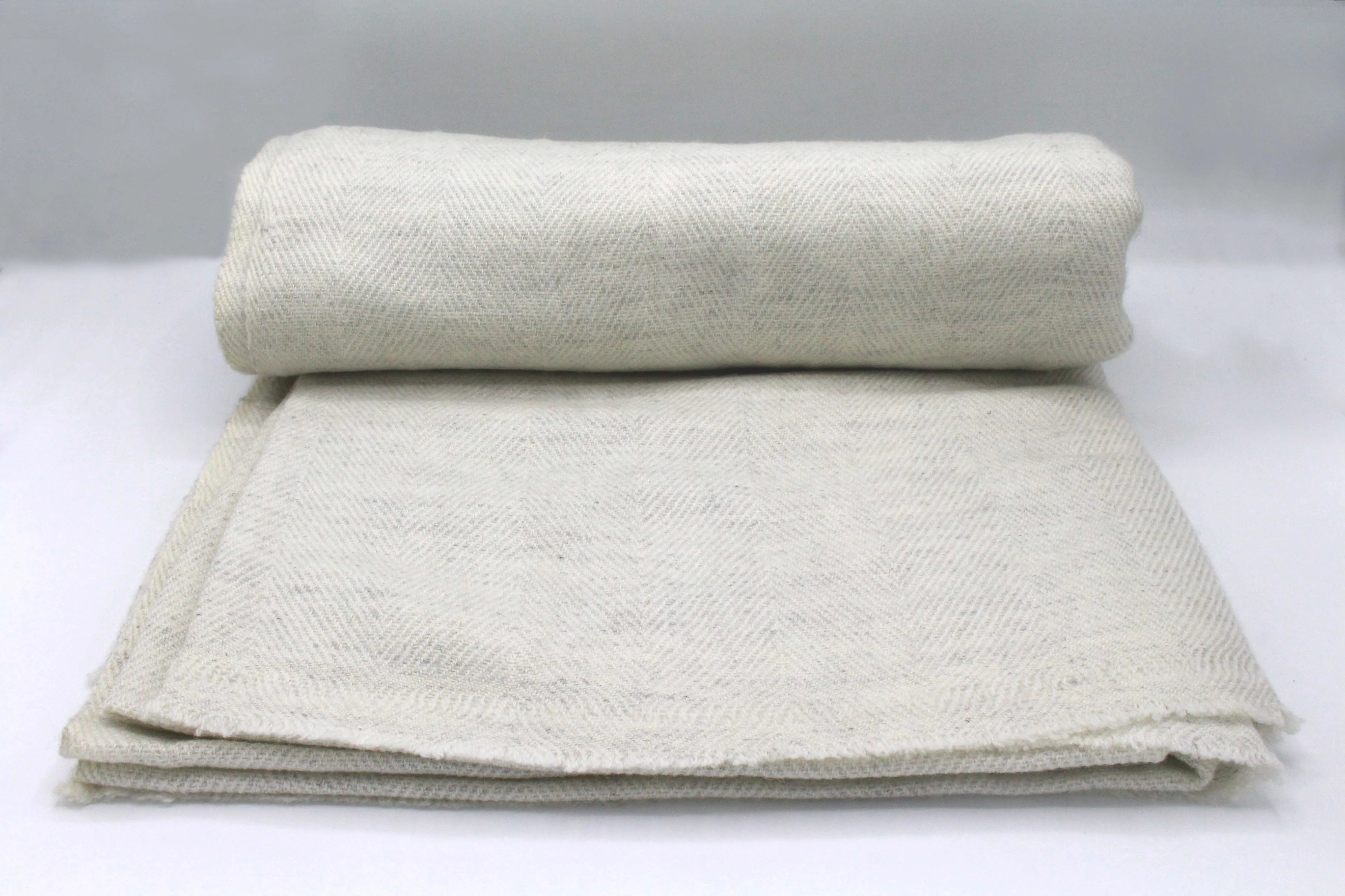 Off White Chevron Pattern Cashmere Blanket