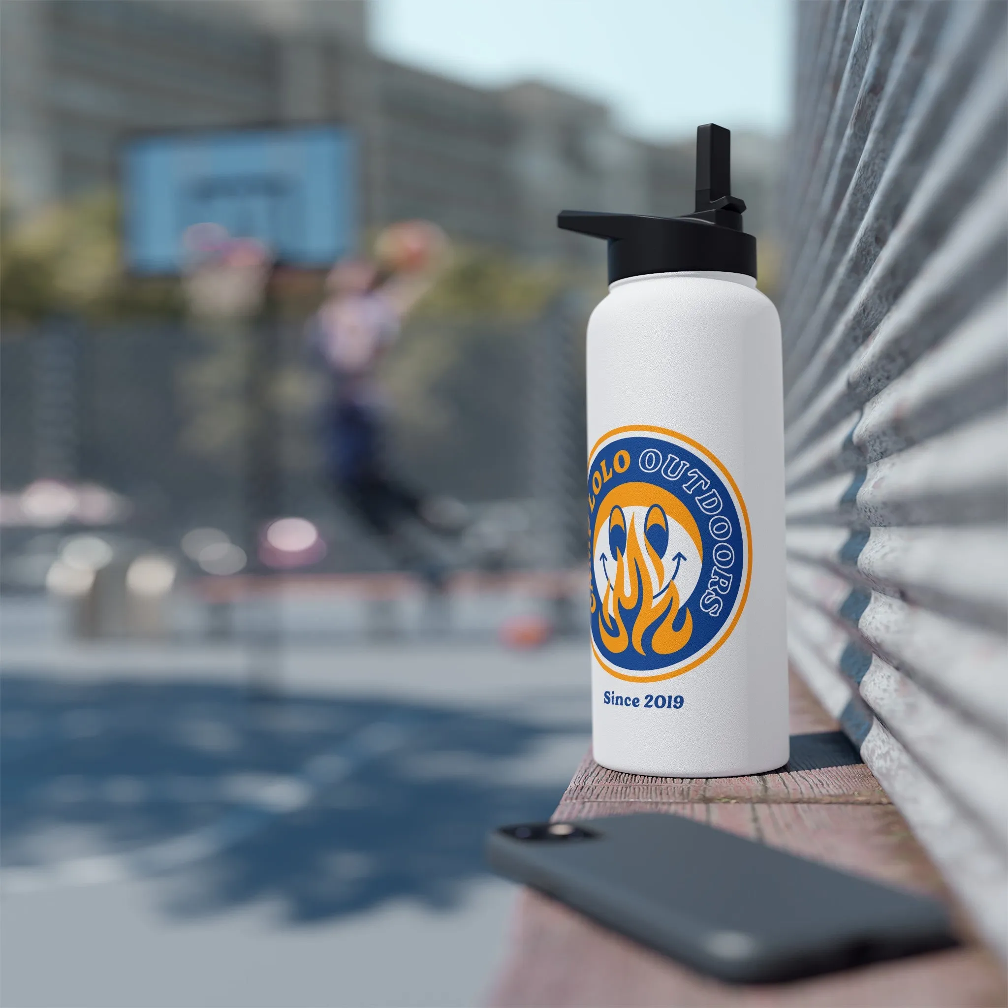 Old School Happy Camper Stainless Steel Water Bottle, Standard Lid