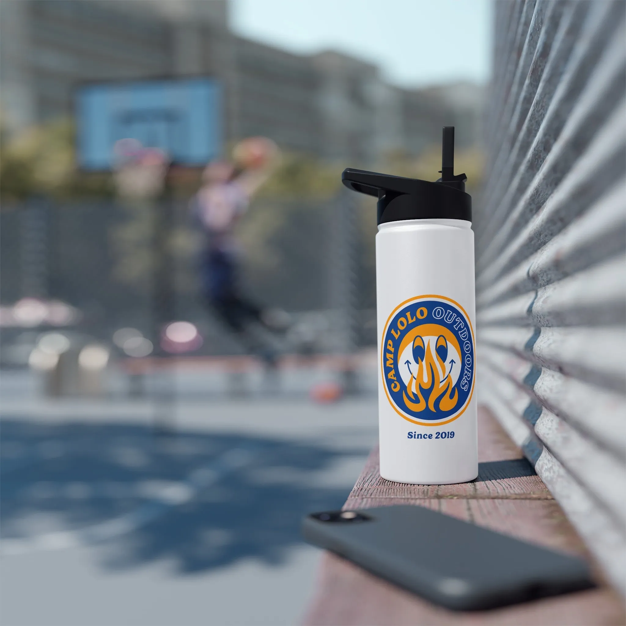 Old School Happy Camper Stainless Steel Water Bottle, Standard Lid