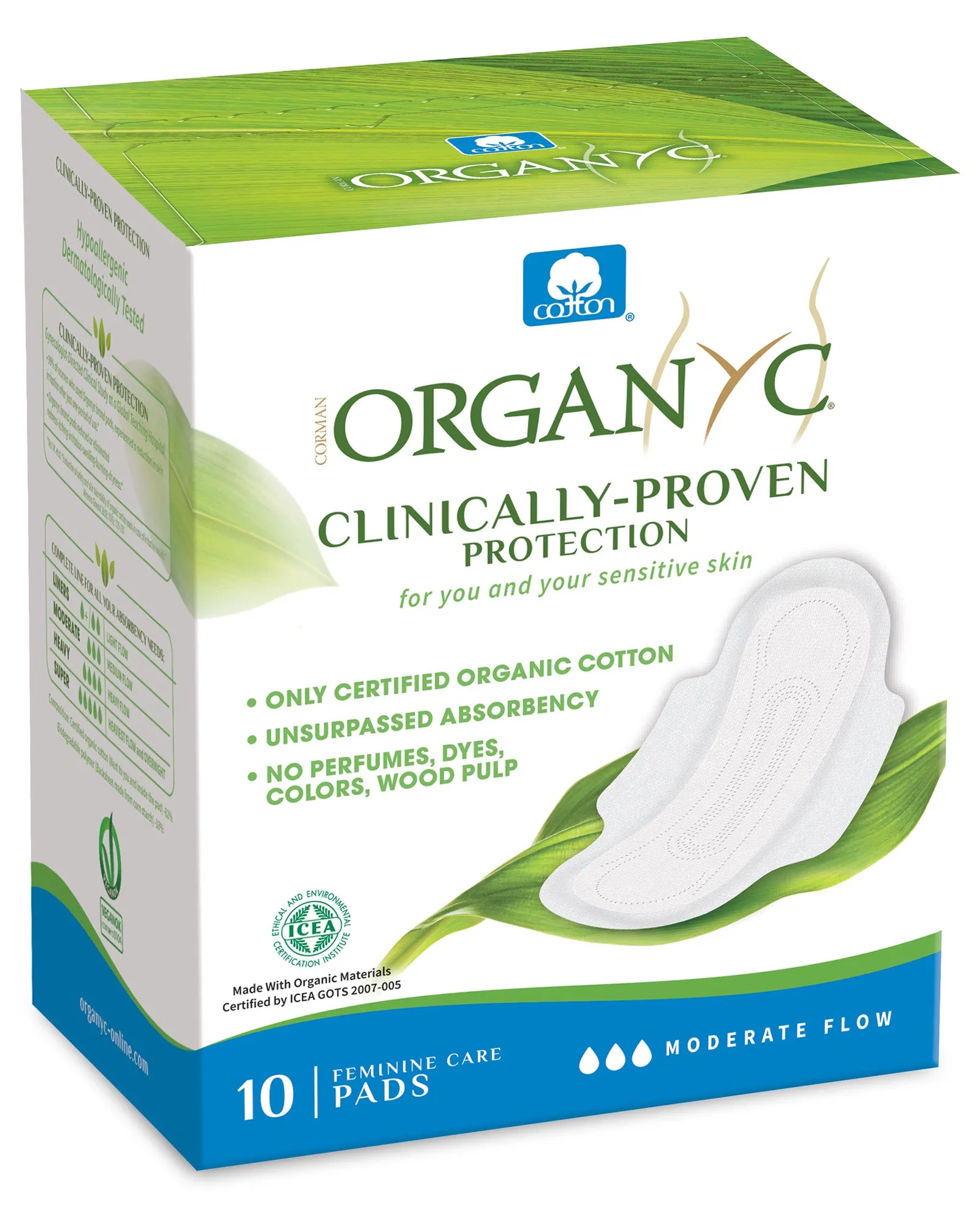 Organyc Sanitary Pads; Moderate Flow 10