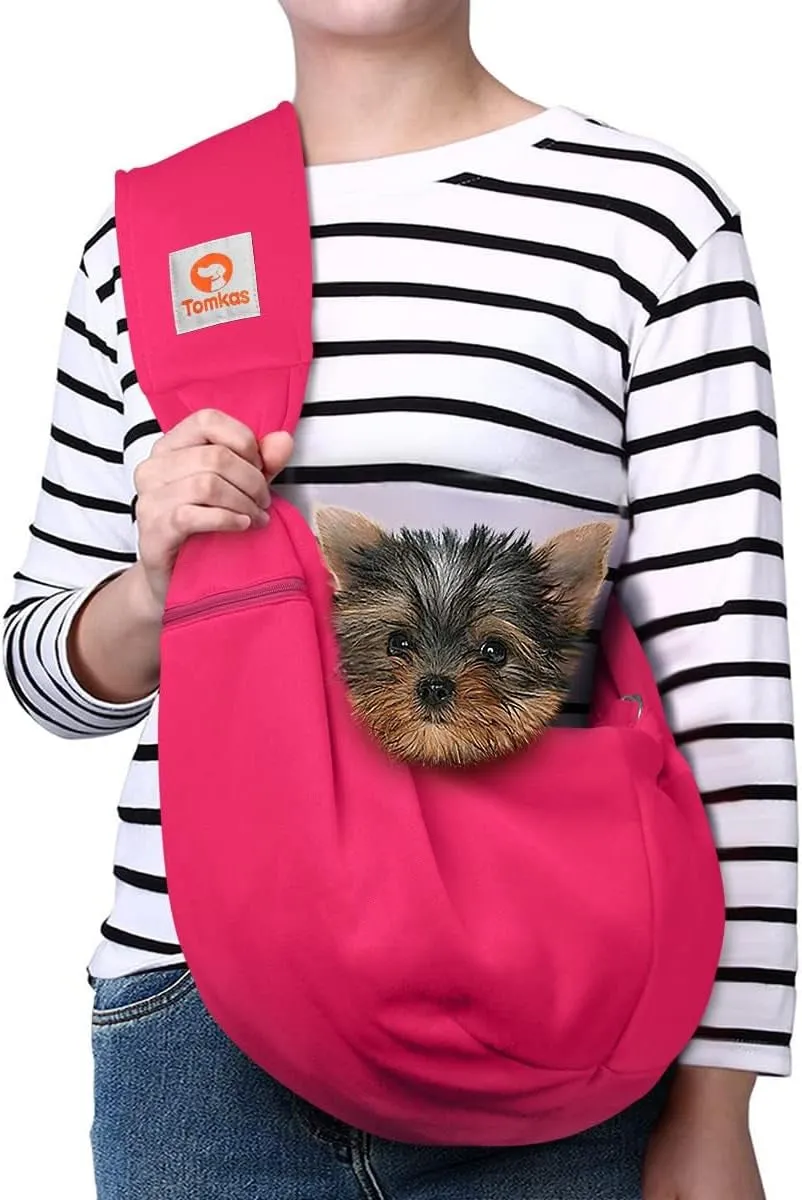 Small Dog Sling Carrier - Adjust. Strap & Zip Pocket - Suitable for Puppies (Black)