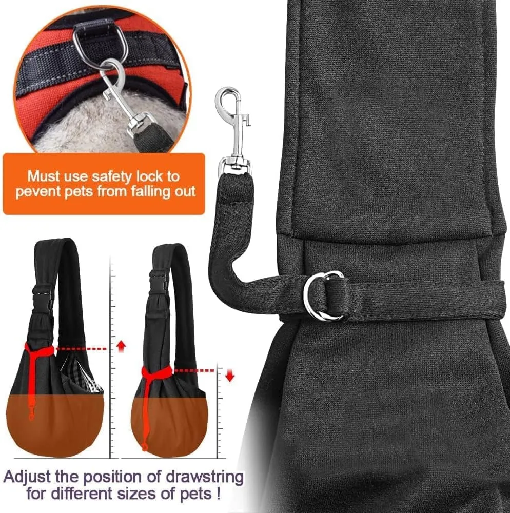 Small Dog Sling Carrier - Adjust. Strap & Zip Pocket - Suitable for Puppies (Black)