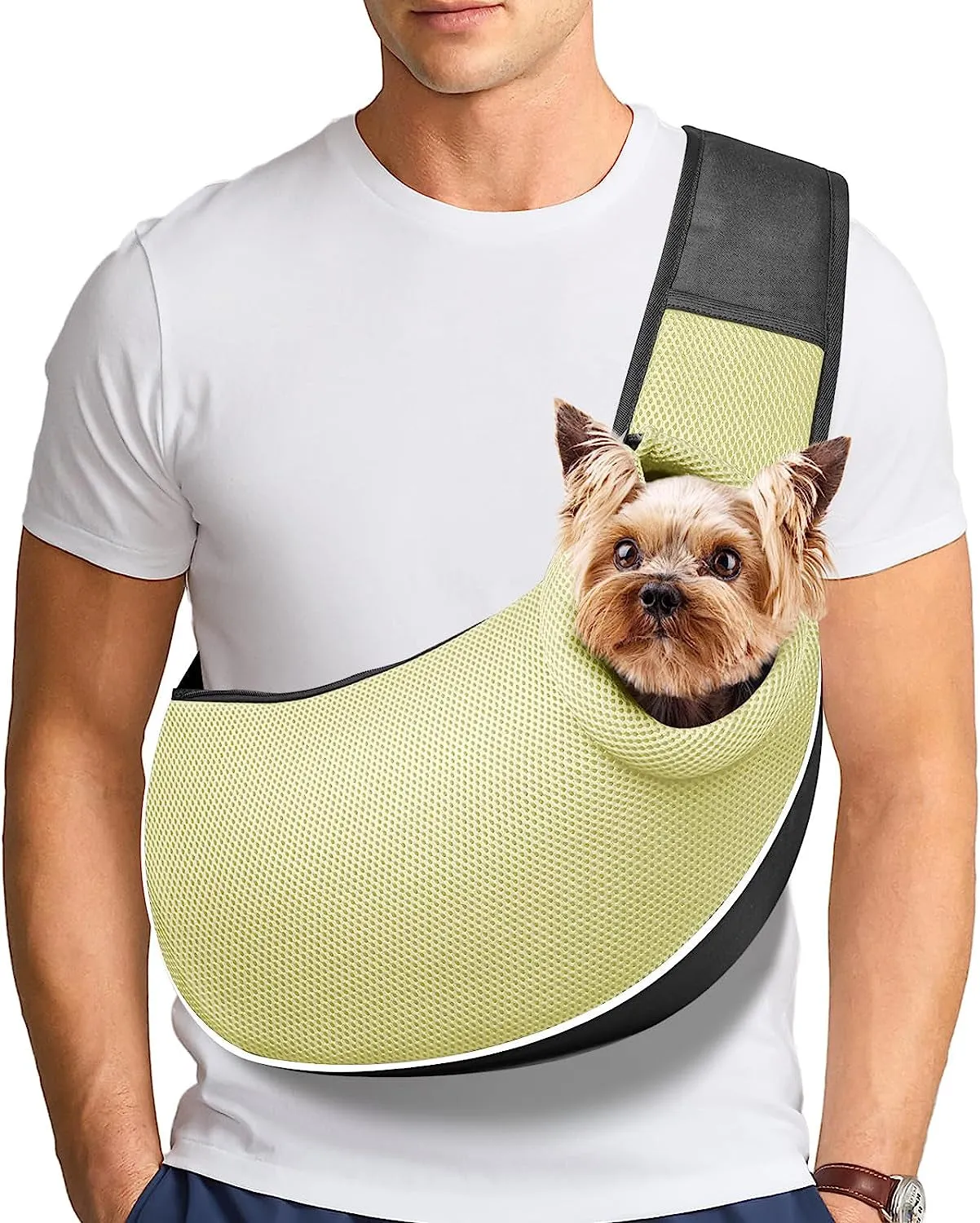 Small Dog Sling Carrier - Adjust. Strap & Zip Pocket - Suitable for Puppies (Black)