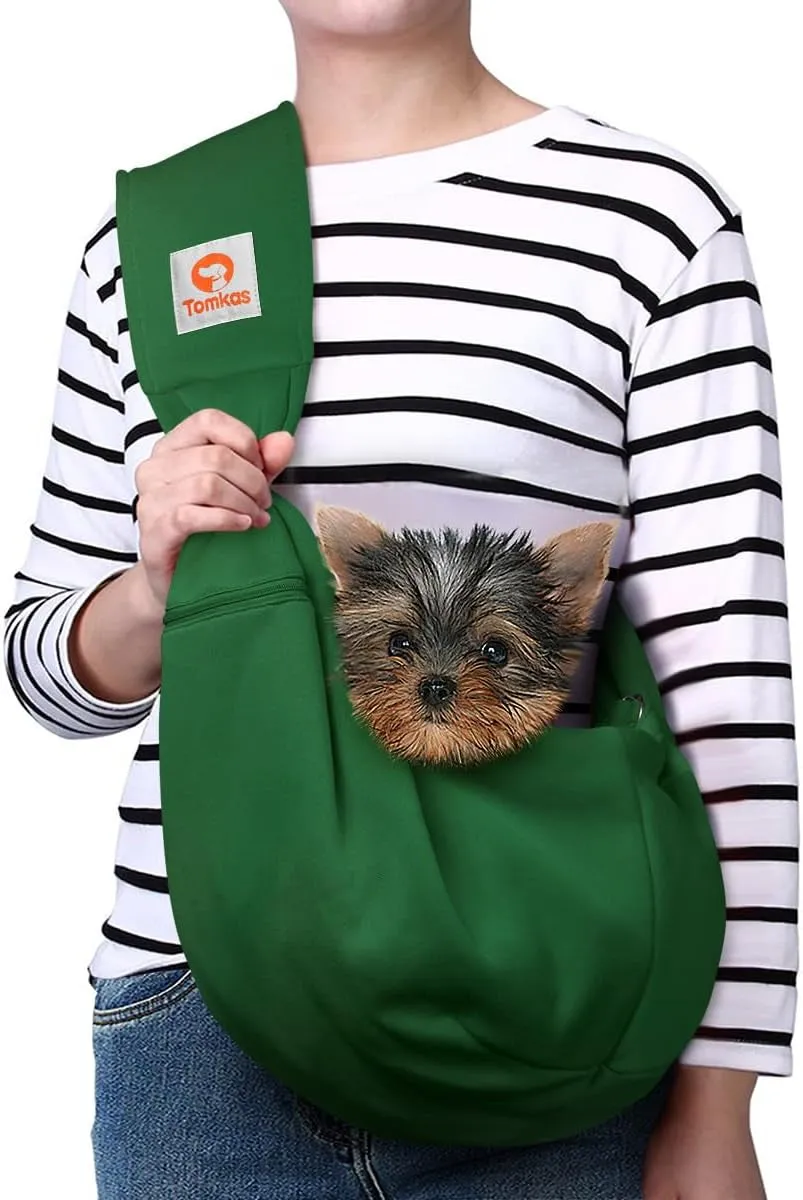 Small Dog Sling Carrier - Adjust. Strap & Zip Pocket - Suitable for Puppies (Black)