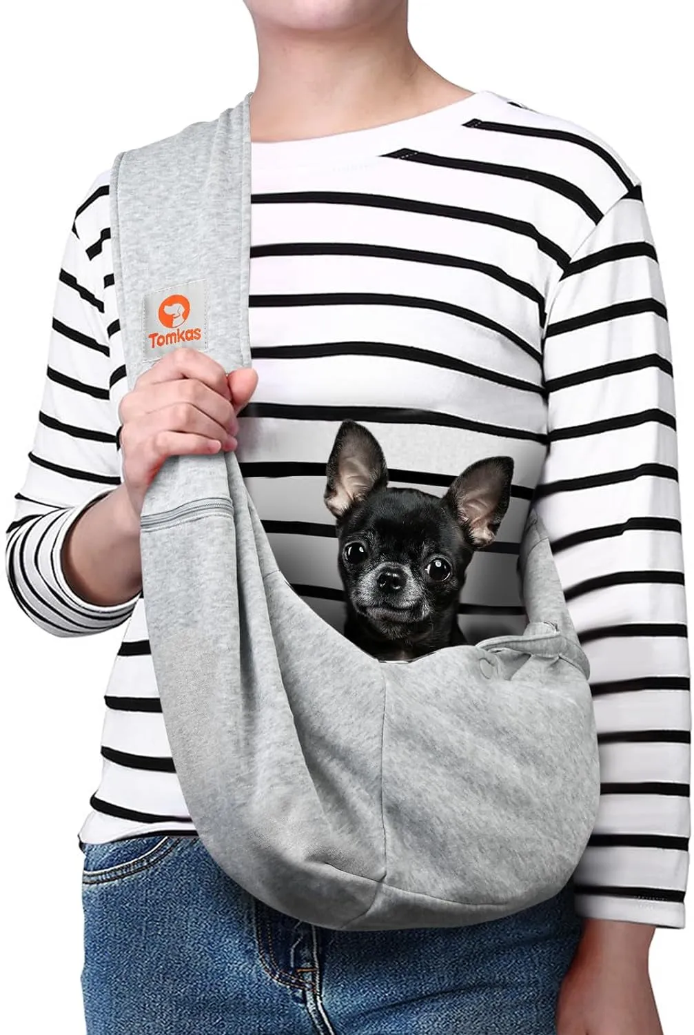 Small Dog Sling Carrier - Adjust. Strap & Zip Pocket - Suitable for Puppies (Black)