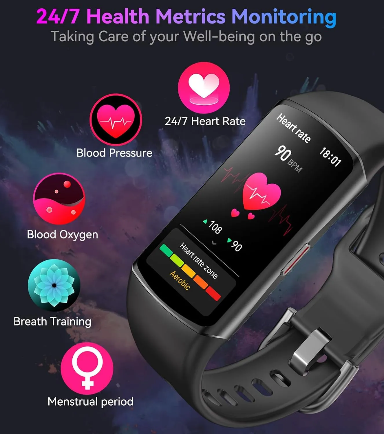 Smart Watch Fitness Tracker with 24/7 Heart Rate, Blood Oxygen Blood Pressure Monitor Sleep Tracker 120 Sports Modes Activity Tracker Step Calorie Counter IP68 Waterproof for Andriod Iphone Women Men