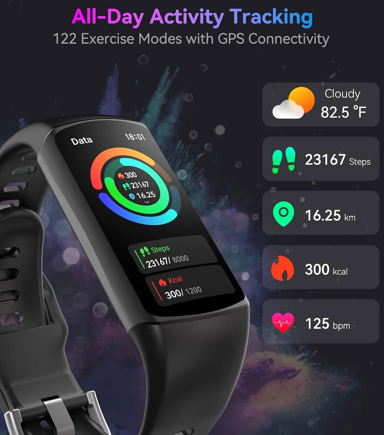 Smart Watch Fitness Tracker with 24/7 Heart Rate, Blood Oxygen Blood Pressure Monitor Sleep Tracker 120 Sports Modes Activity Tracker Step Calorie Counter IP68 Waterproof for Andriod Iphone Women Men