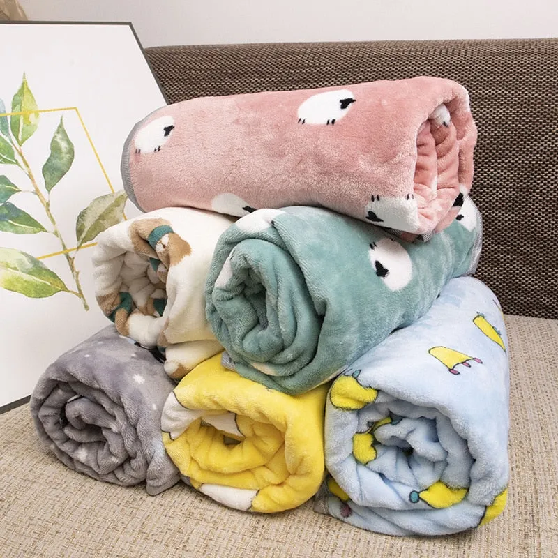 Soft Fluffy Flannel Dog Blanket Cute Cartoon Print