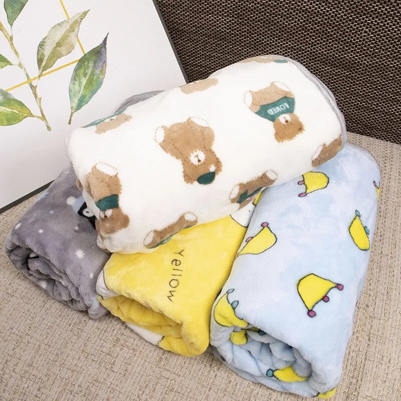 Soft Fluffy Flannel Dog Blanket Cute Cartoon Print
