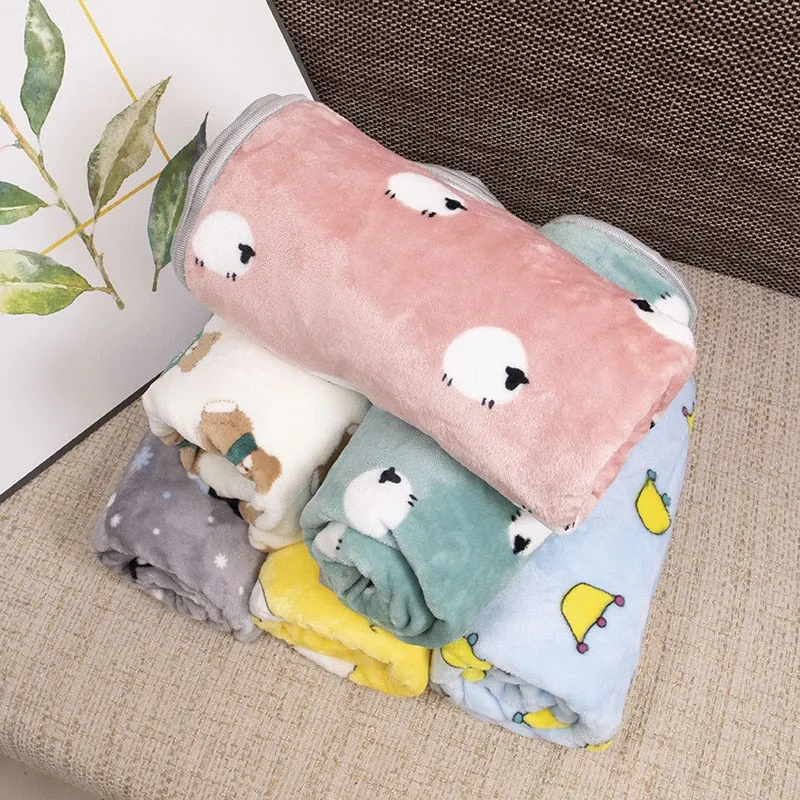 Soft Fluffy Flannel Dog Blanket Cute Cartoon Print