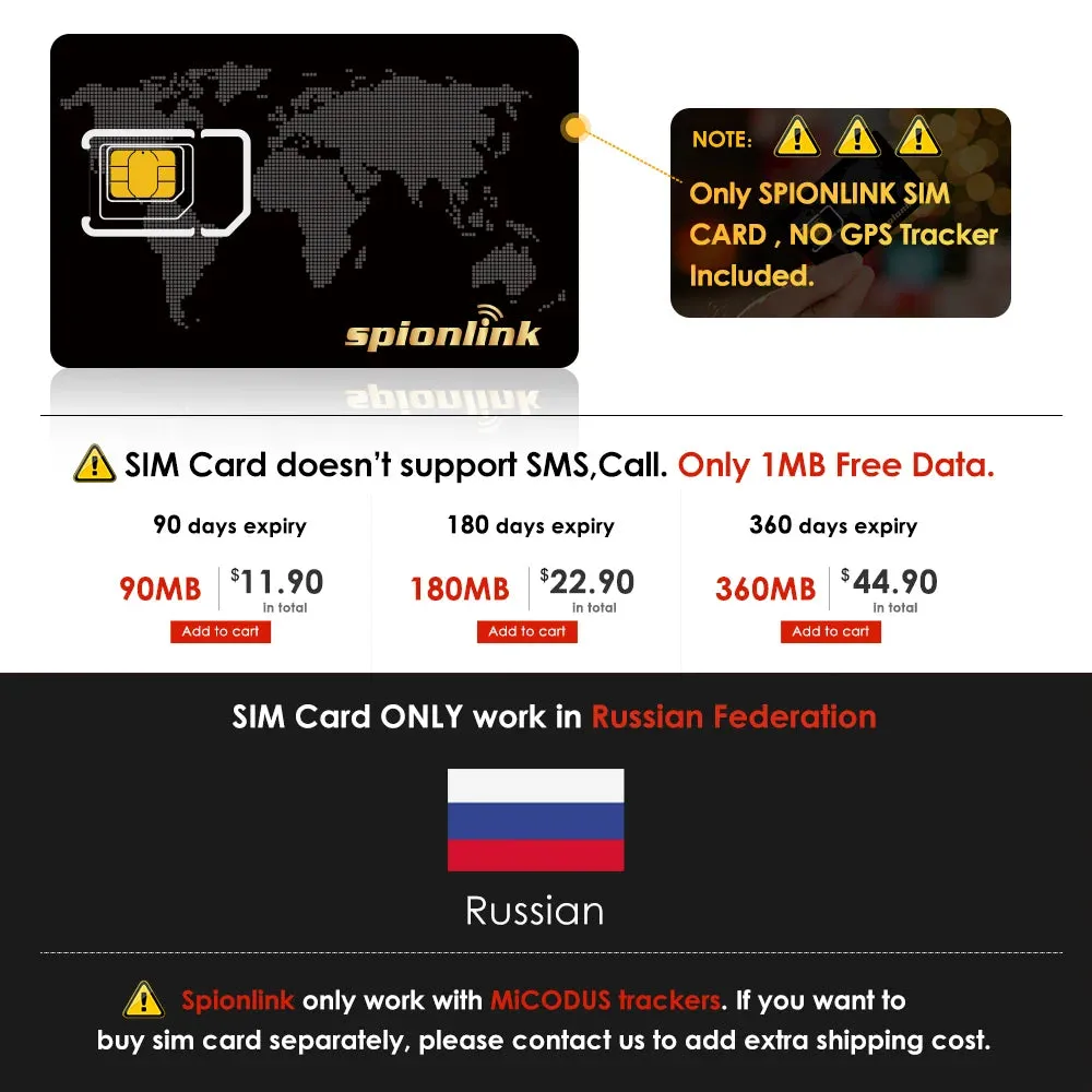 Spionlink SIM Card Only For MiCODUS GPS Tracker