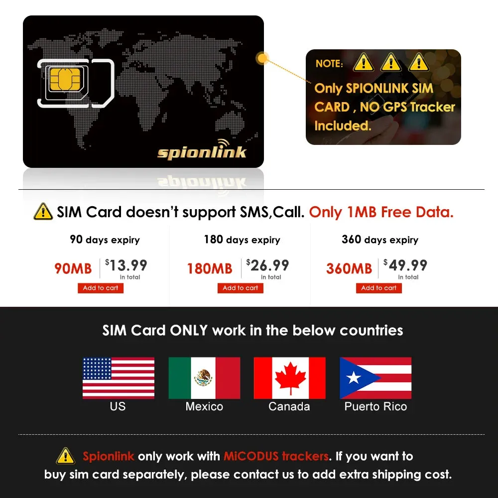 Spionlink SIM Card Only For MiCODUS GPS Tracker