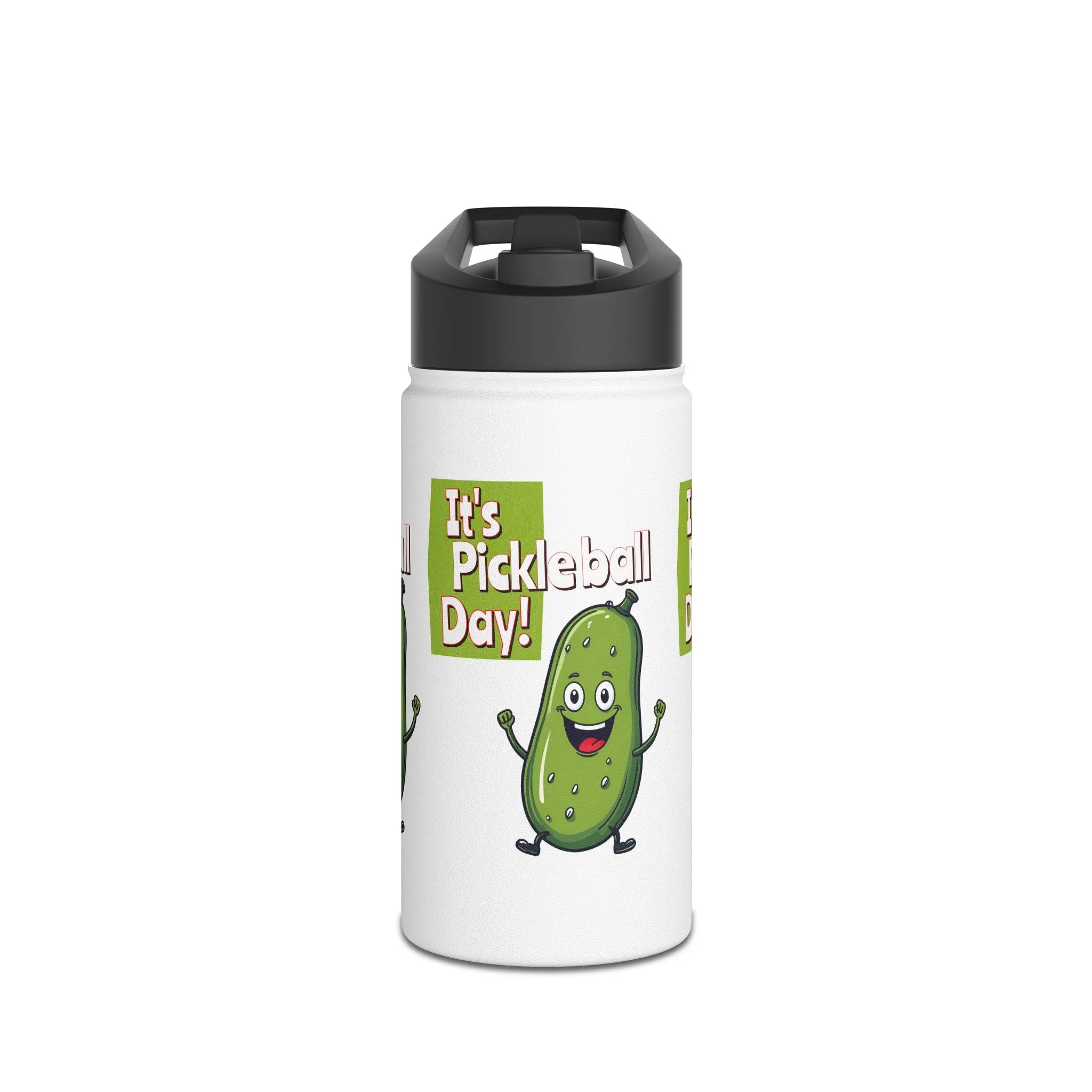 Stainless Steel Water Bottle, standard lid  ‘It’s Pickleball Day’ Happy Pickle Design