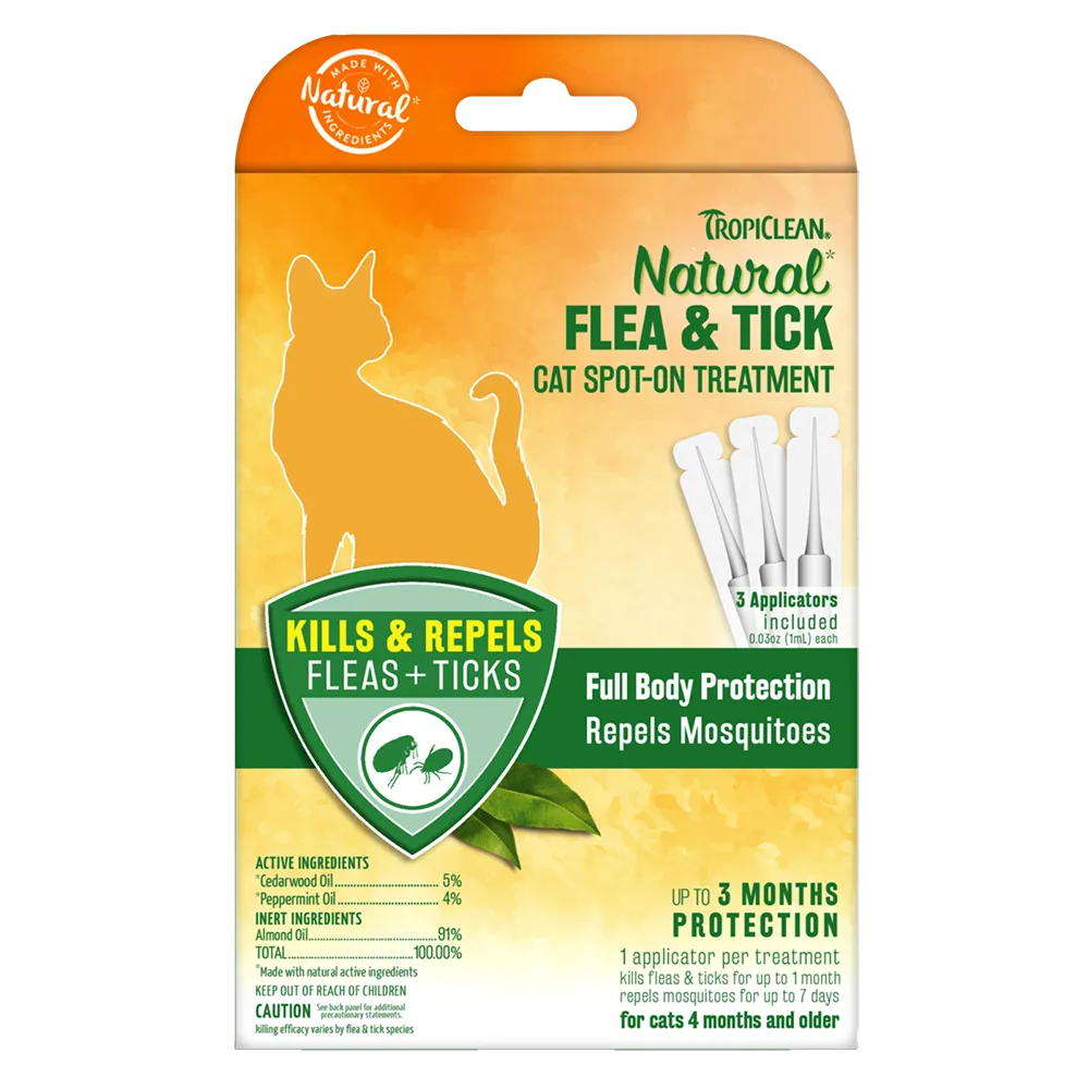 Tropiclean Natural Flea & Tick Cat Spot-On Treatment 3applicators