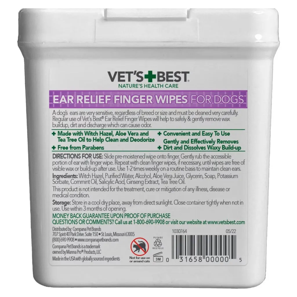 Vet's Best Ear Relief Finger Wipes for Dogs (50 ct)